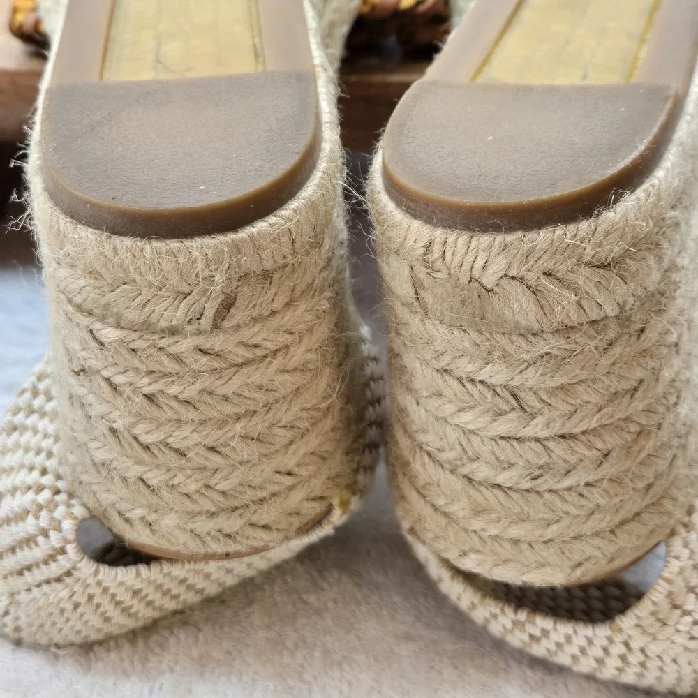 Pinaz Espadrille Wedges Women‎ EU 40 US 9 Tan Woven Leather Jute Ankle Strap...